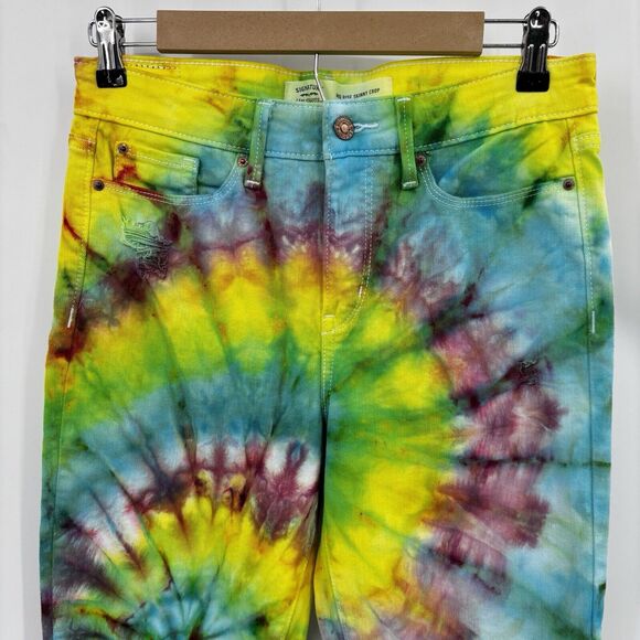 Signature by Levi Strauss Mid Rise Skinny Crop Jeans 8 Tie Dye Distressed Y2K - Picture 3 of 14